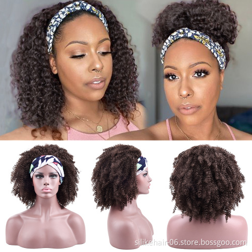14Inch Cosplay African Wrap Hair Style Chic Afro Kinky Curly Headband Wig With Pre-attached Scarf For Black Women Synthetic Wigs